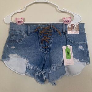 NWT Sincerely Jules Blue Lace-Up Jean Shorts Size 5/27